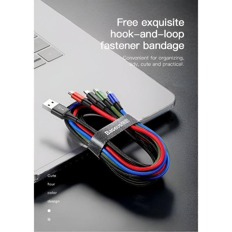Baseus 4 in 1 Dual iPhone + Type C + Micro USB High Quality Nylon Braided Universal Multi Charging Cable