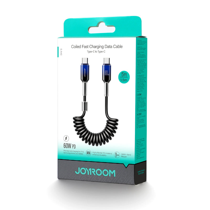 Joyroom S-A43 60W PD Coiled Type-C to Type-C Cable 1.5m Fast Charging Cable with Durable and Flexible Design