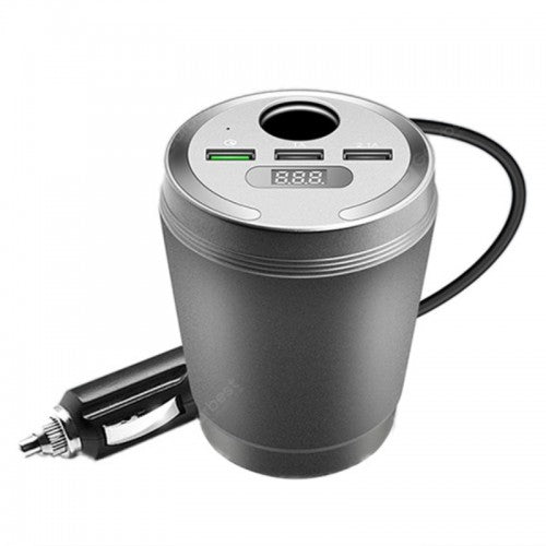 Car Cup Holder Power Adapter with Bluetooth FM Transmitter, LED Display & 3 USB Charging Ports