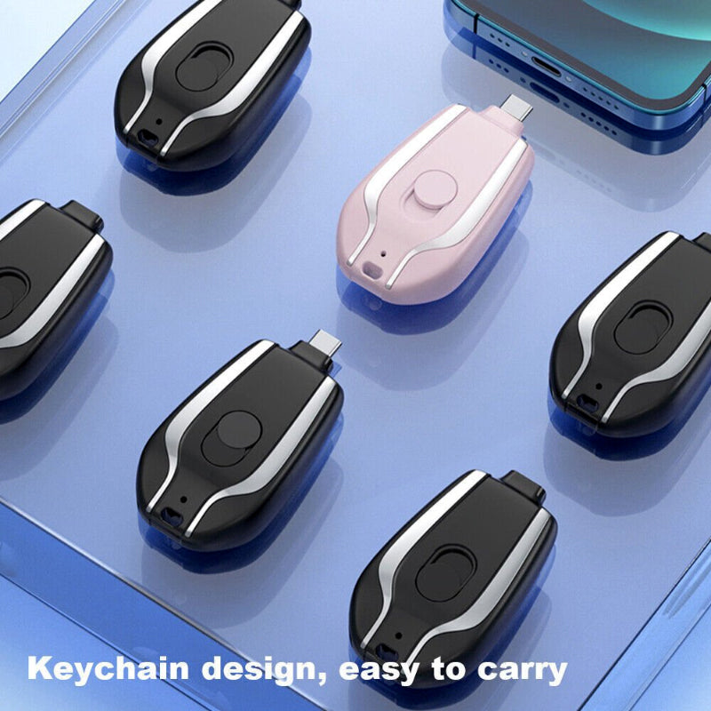 Ultra-Compact 1500mAh Keychain Emergency Charger With Type-C Fast Charging Backup Power Bank For Android And Lightning