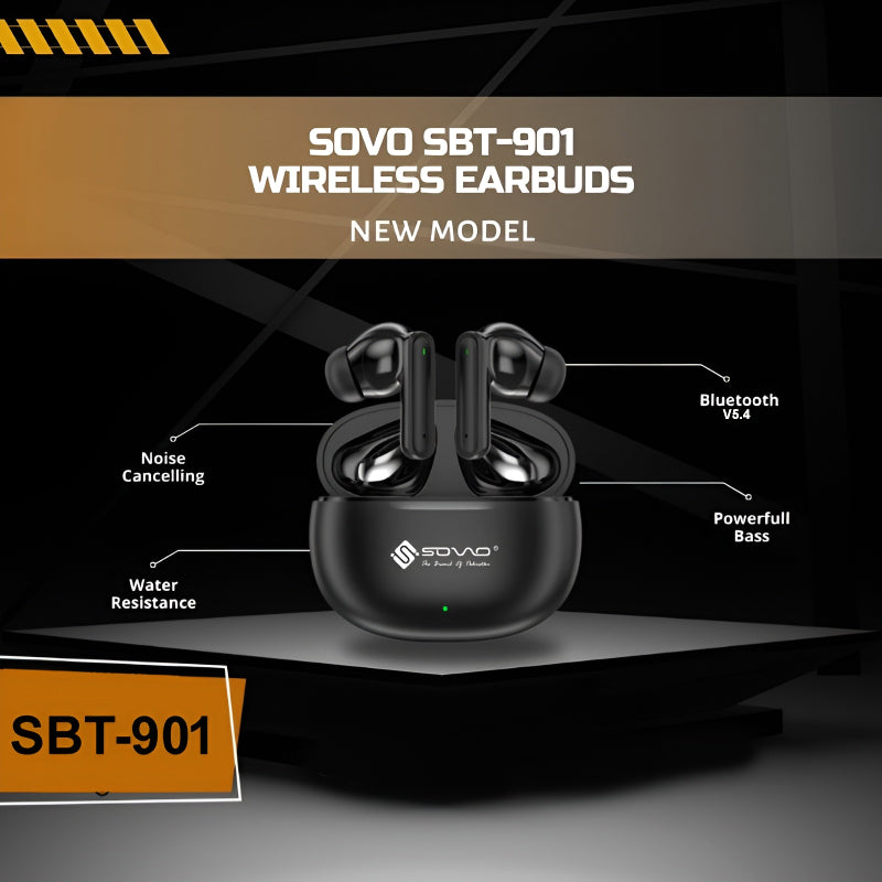 SOVO SBT-901 DIVO Series – Wireless Earbuds with Bluetooth 5.4, Noise Cancelling, 24H Playtime, and Touch Control