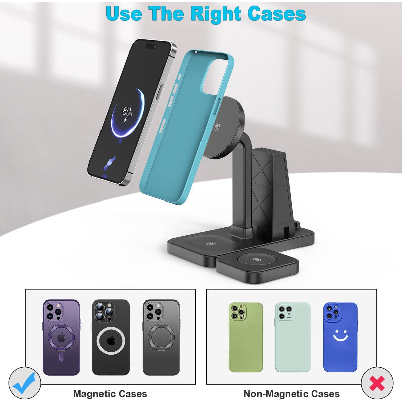 Y15S 4-in-1 Smart Magnetic Wireless Charging Stand – 30W Fast Multi-Device Charger for iPhone, Apple Watch, AirPods & More