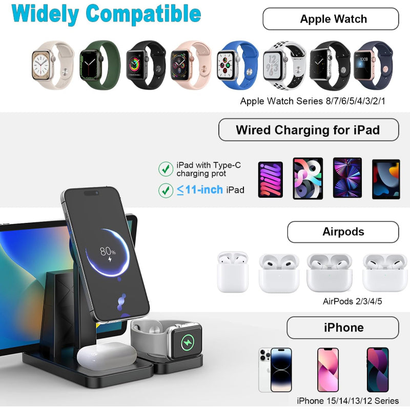 Y15S 4-in-1 Smart Magnetic Wireless Charging Stand – 30W Fast Multi-Device Charger for iPhone, Apple Watch, AirPods & More