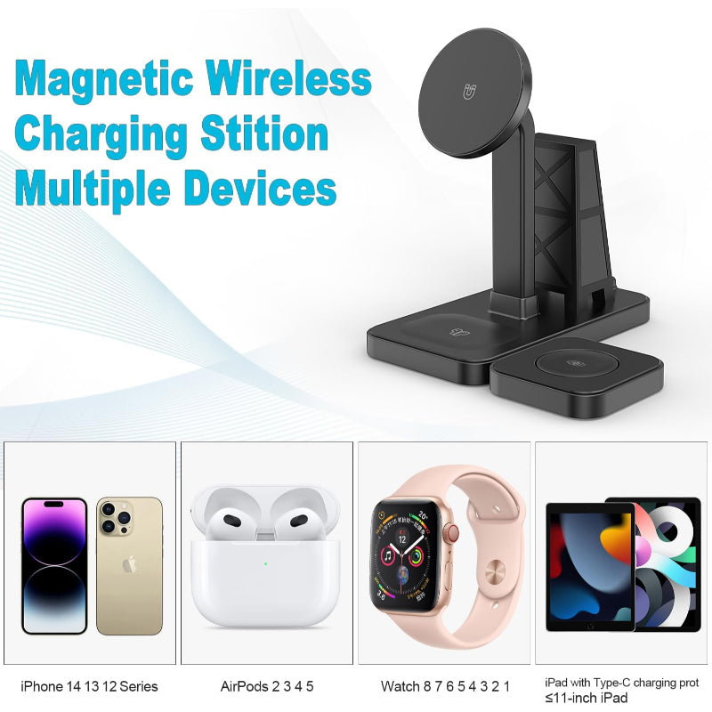 Y15S 4-in-1 Smart Magnetic Wireless Charging Stand – 30W Fast Multi-Device Charger for iPhone, Apple Watch, AirPods & More