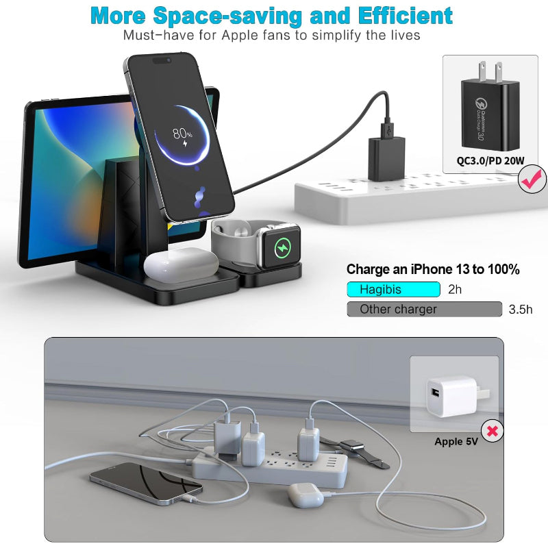 Y15S 4-in-1 Smart Magnetic Wireless Charging Stand – 30W Fast Multi-Device Charger for iPhone, Apple Watch, AirPods & More