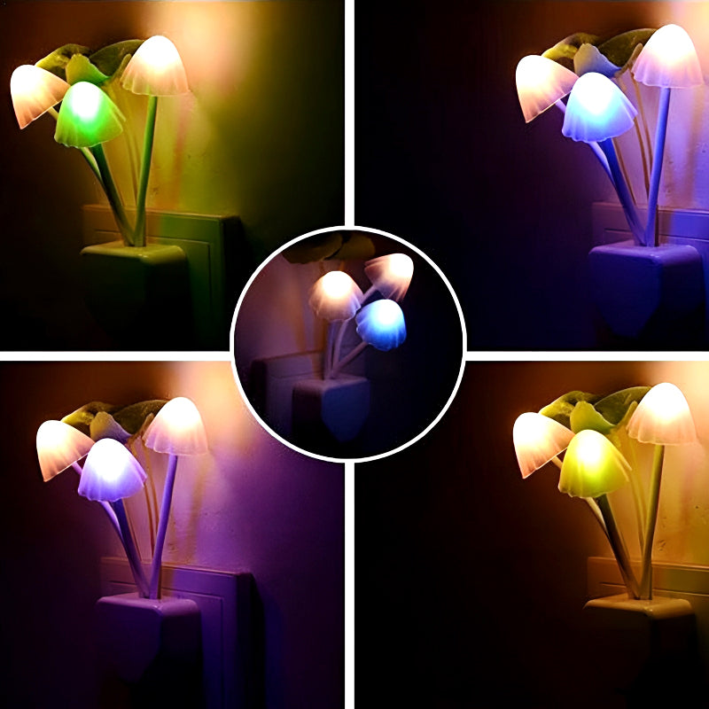 Automatic LED Mushroom Night Light – Color-Changing Sensor Lamp with Dusk-to-Dawn Auto On/Off, Plug-in Night Light for Kids Room, Nursery, Bedroom & Home Decor
