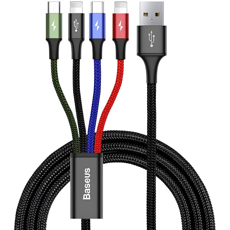 Baseus 4 in 1 Dual iPhone + Type C + Micro USB High Quality Nylon Braided Universal Multi Charging Cable
