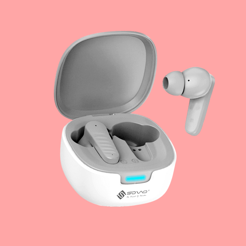 SOVO SBT-965 Game-On Series Bluetooth 5.3, ENC Noise Cancellation, Long Battery Life and Low Latency Gaming Mode Wireless Earbuds