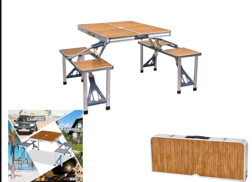 Portable Travel Picnic Table & Chairs - Wooden Style