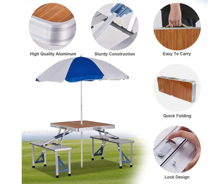 Portable Travel Picnic Table & Chairs - Wooden Style