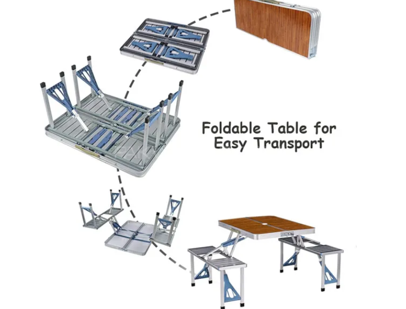 Portable Travel Picnic Table & Chairs - Wooden Style