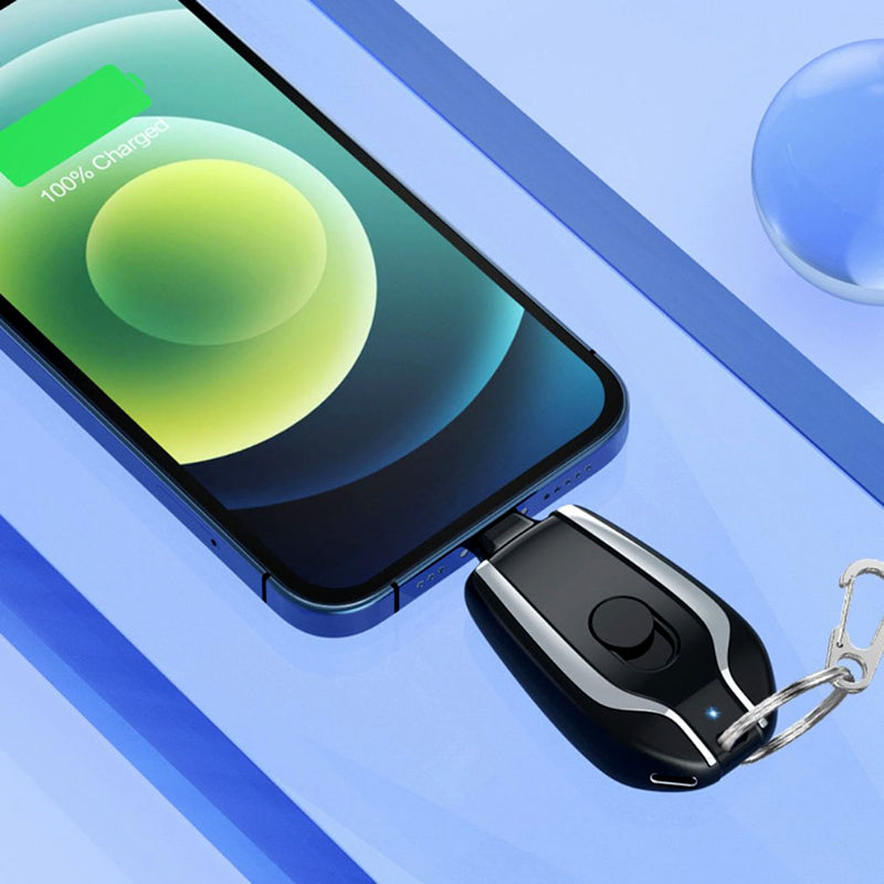 Ultra-Compact 1500mAh Keychain Emergency Charger With Type-C Fast Charging Backup Power Bank For Android And Lightning