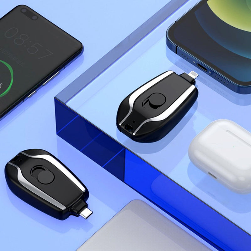 Ultra-Compact 1500mAh Keychain Emergency Charger With Type-C Fast Charging Backup Power Bank For Android And Lightning