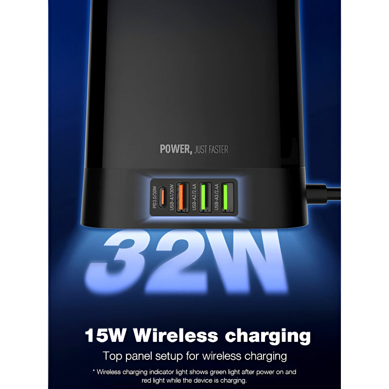 LDNIO SEW 4485 Multifunctional Smart Tower Power Strip with 2500W Surge Protection and Wireless Charging