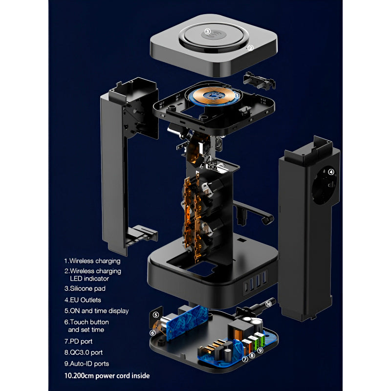 LDNIO SEW 4485 Multifunctional Smart Tower Power Strip with 2500W Surge Protection and Wireless Charging