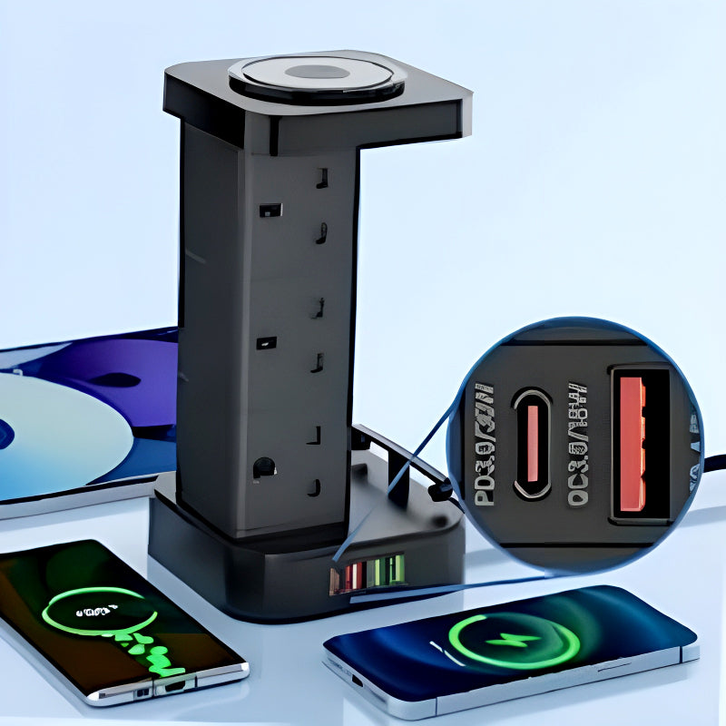 LDNIO SEW 4485 Multifunctional Smart Tower Power Strip with 2500W Surge Protection and Wireless Charging