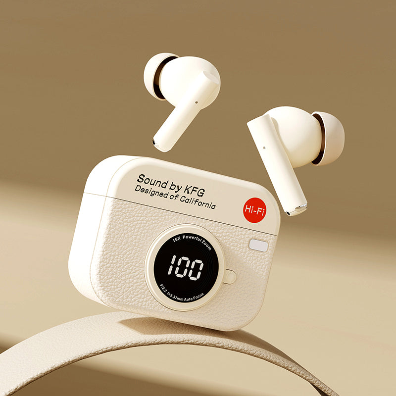 X73 Retro Camera Design TWS Wireless Earbuds – Hi-Fi Stereo Sound, ENC Noise Cancellation, Digital Display and IPX4 Waterproof