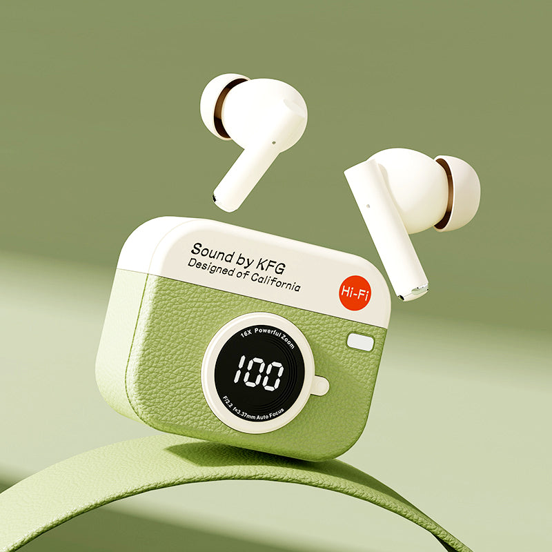 X73 Retro Camera Design TWS Wireless Earbuds – Hi-Fi Stereo Sound, ENC Noise Cancellation, Digital Display and IPX4 Waterproof