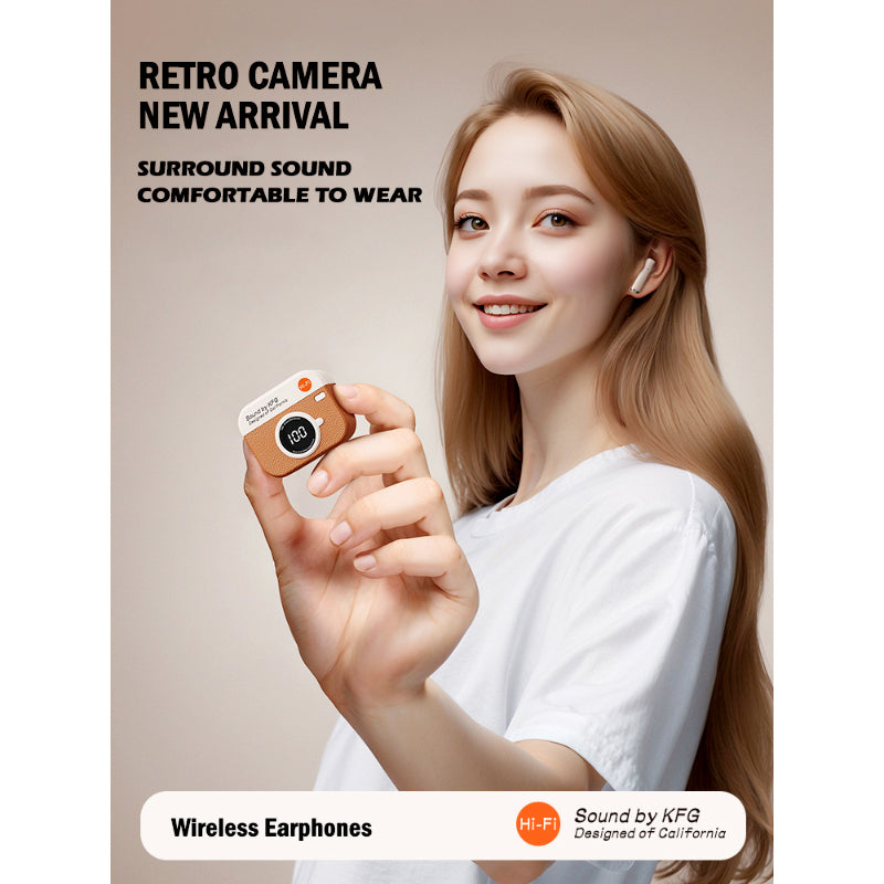 X73 Retro Camera Design TWS Wireless Earbuds – Hi-Fi Stereo Sound, ENC Noise Cancellation, Digital Display and IPX4 Waterproof