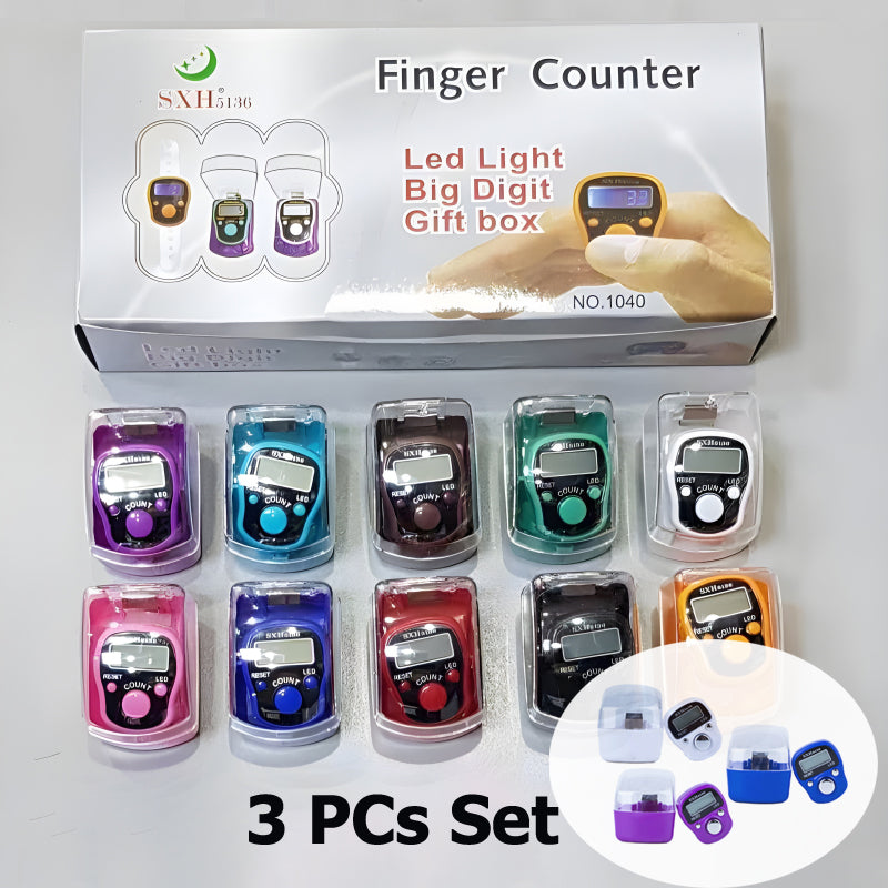 Pack Of 3 SXH 5136 LED Display Digital Tasbih Mini Finger Counters