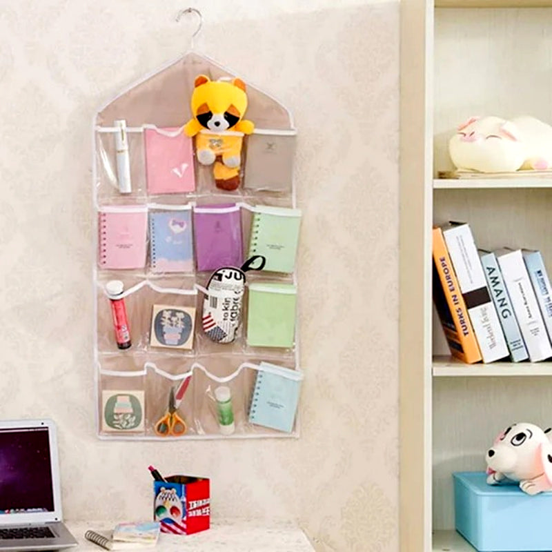 16-Pocket Multifunctional Hanging Organizer – Clear Door/Wall Storage Bag for Baby Clothes, Socks & Accessories
