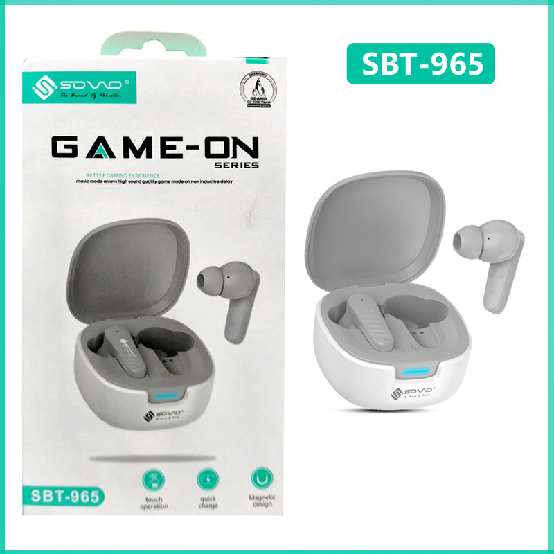 SOVO SBT-965 Game-On Series Bluetooth 5.3, ENC Noise Cancellation, Long Battery Life and Low Latency Gaming Mode Wireless Earbuds