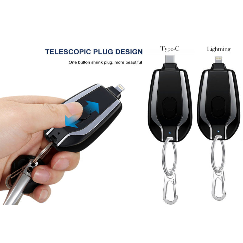 Ultra-Compact 1500mAh Keychain Emergency Charger With Type-C Fast Charging Backup Power Bank For Android And Lightning