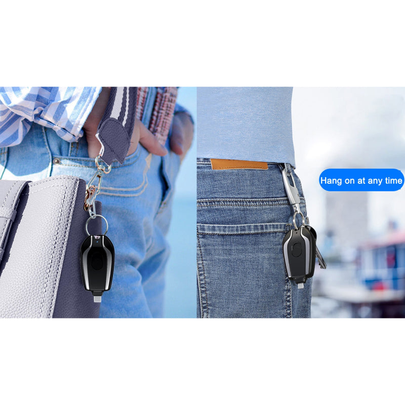 Ultra-Compact 1500mAh Keychain Emergency Charger With Type-C Fast Charging Backup Power Bank For Android And Lightning