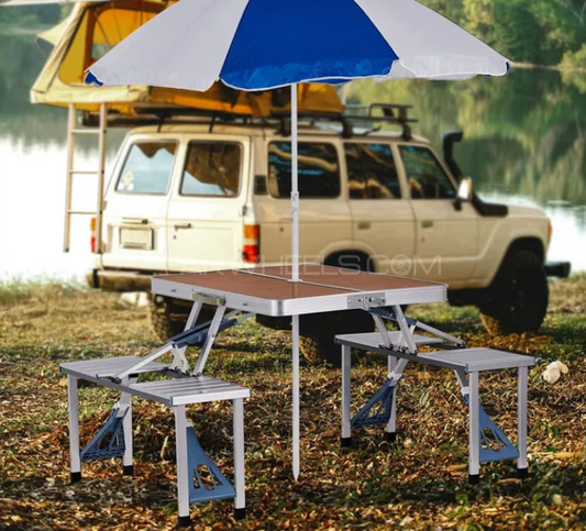 Portable Travel Picnic Table & Chairs - Wooden Style