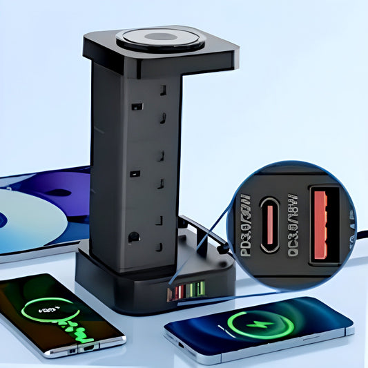 LDNIO SEW 4485 Multifunctional Smart Tower Power Strip with 2500W Surge Protection and Wireless Charging