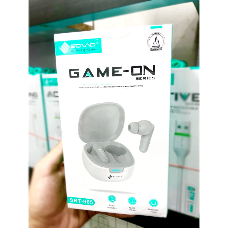 SOVO SBT-965 Game-On Series Bluetooth 5.3, ENC Noise Cancellation, Long Battery Life and Low Latency Gaming Mode Wireless Earbuds